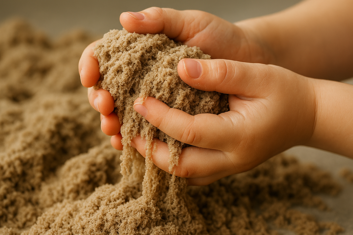 let me se the special textur of the kinetic sand in the and of the kid